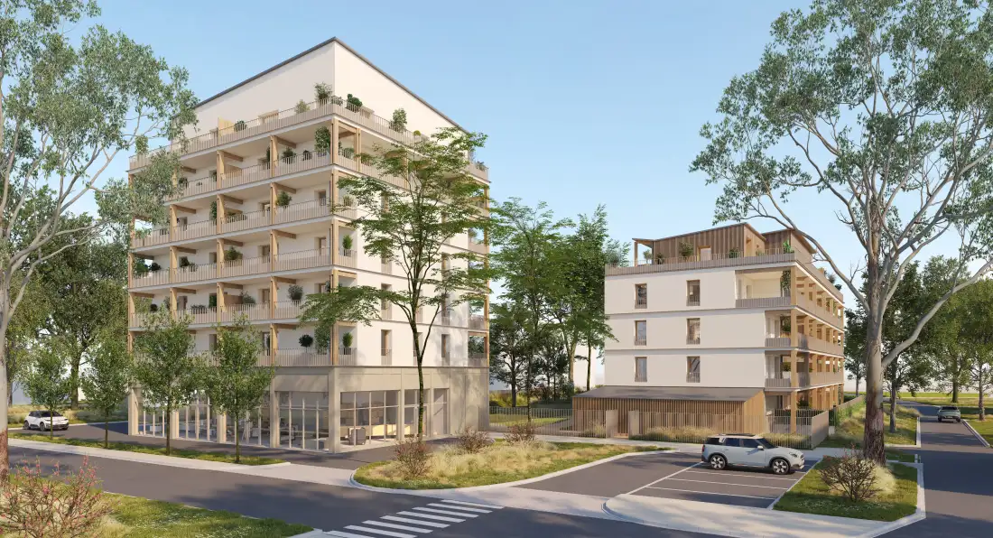 Les deux bâtiments vus depuis la rue, commerce en rez-de-chaussée